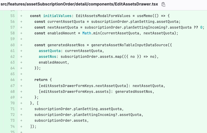 Stabilized initialValues: useMemo computes a stable reference that only changes when order data changes