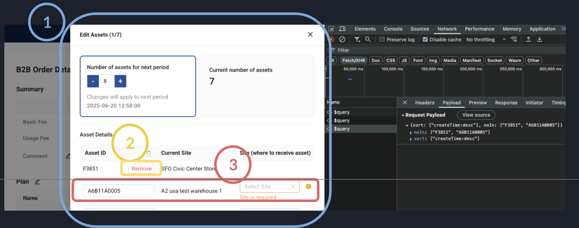 Keep all 3 legitimate API triggers: open drawer, remove asset, edit asset ID
